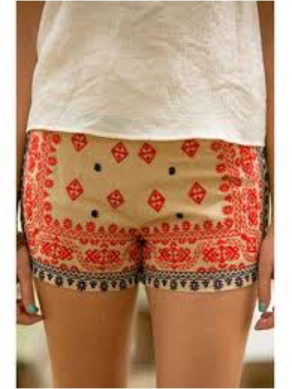 THML Red Printed Tan Women's Shorts